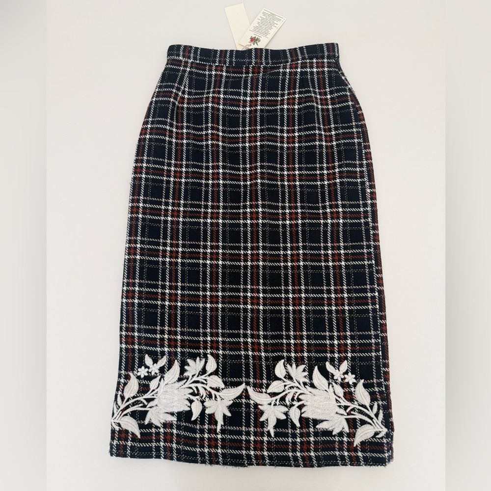 NWT Fanm Mon Navy Plaid Tweed Ruffle Skirt Set - Picture 2 of 15